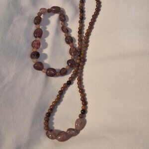 Artisan Beaded Pink Strawberry Quartz Necklace Bracelet Set
